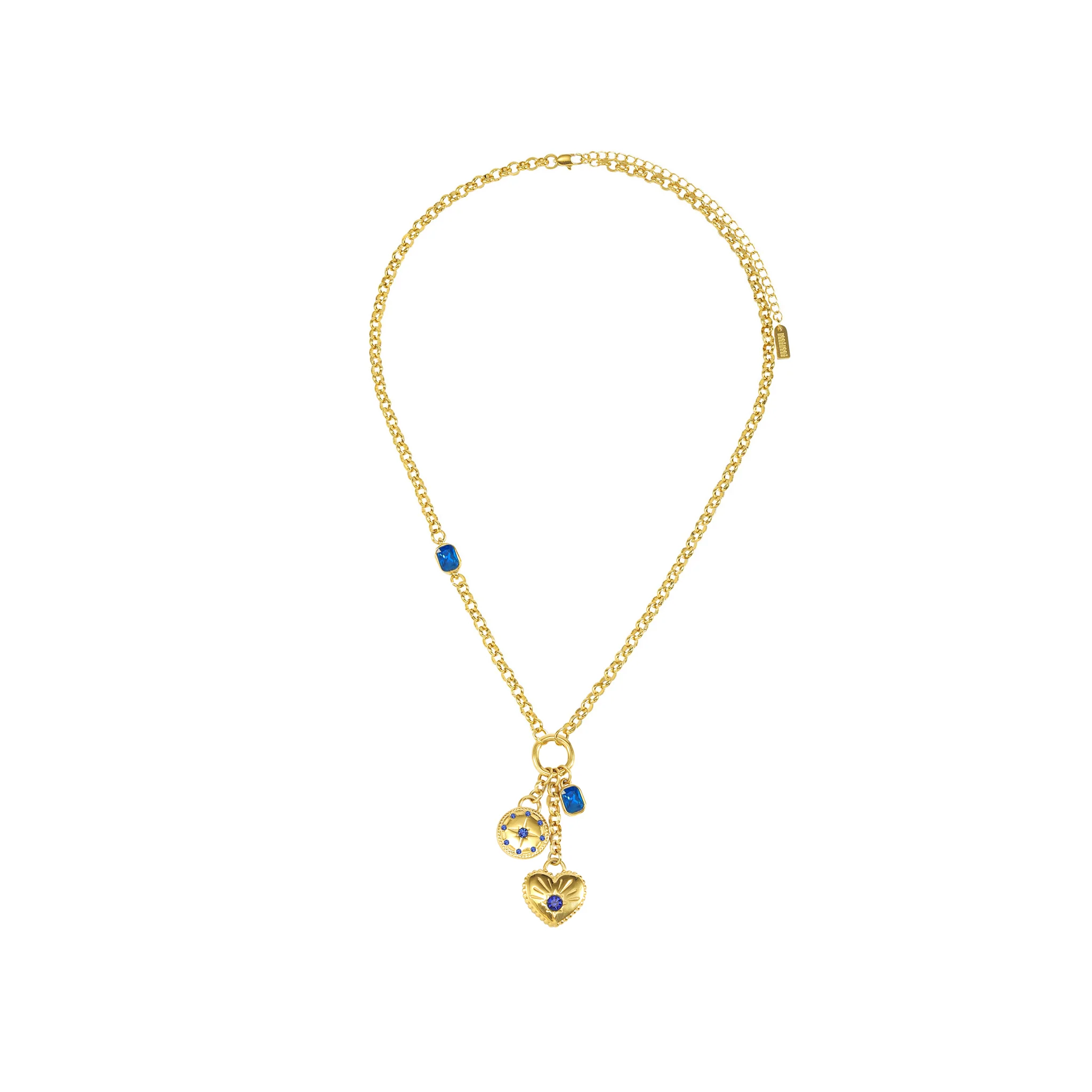 Olive Gold Blue Charm Necklace