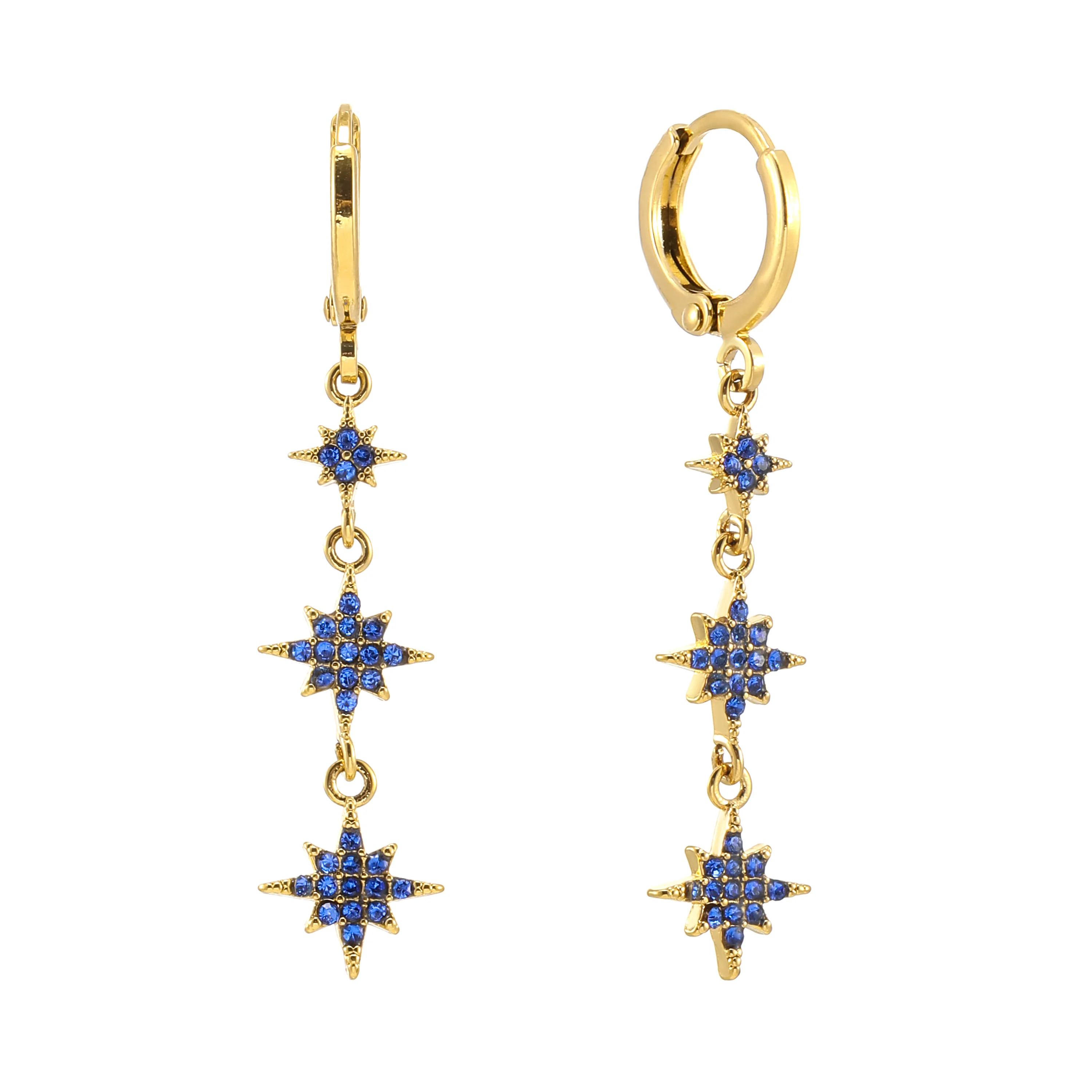 Romilly Gold Blue Droplet Star Huggie Earrings