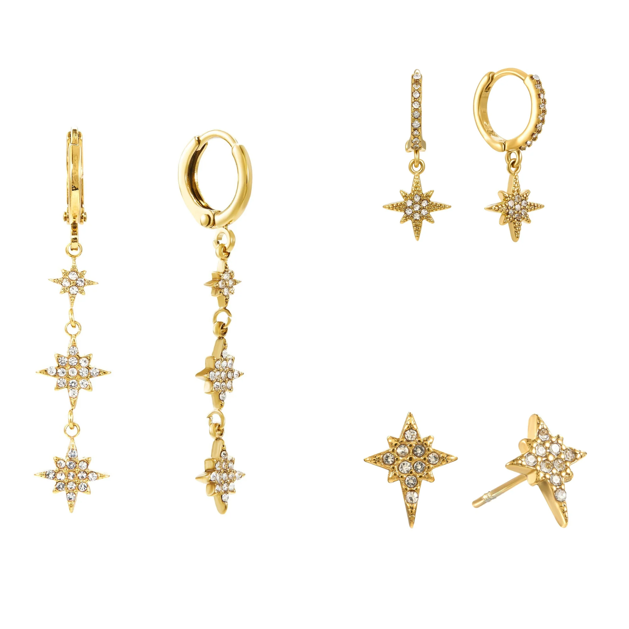 The Romilly, Cosima Huggie & Cosima Stud Gold Crystal Stacking Set