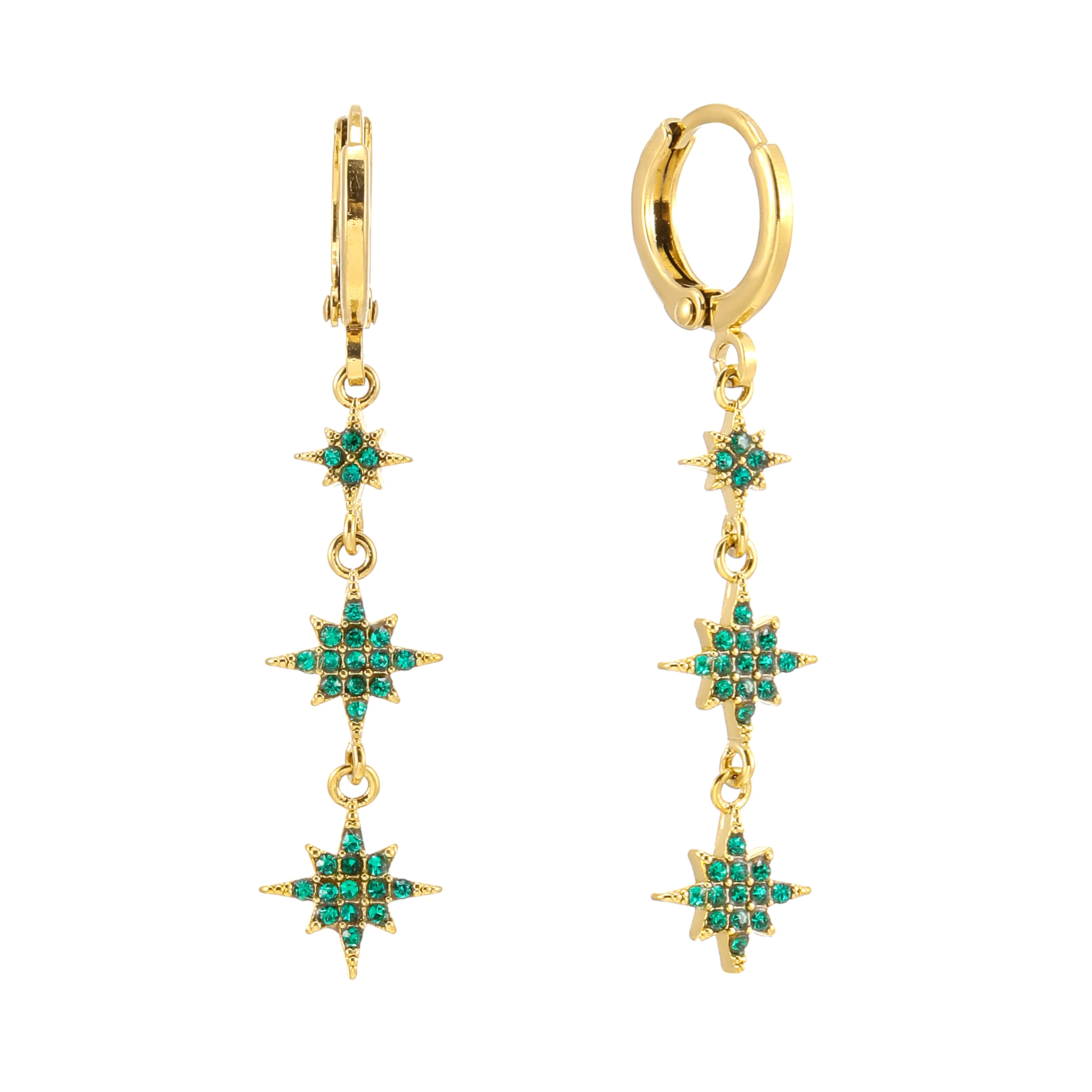 The Romilly, Cosima Huggie & Cosima Stud Gold Green Stacking Set - Image 2