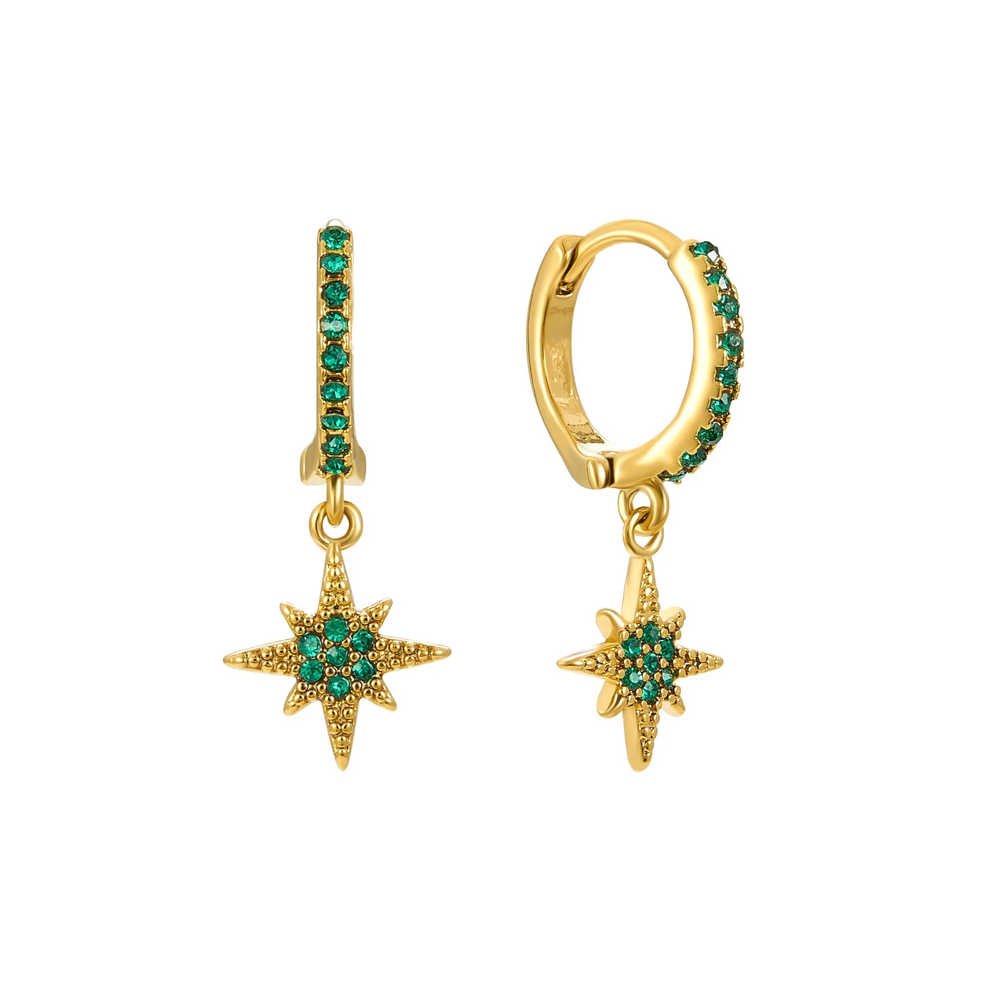The Romilly, Cosima Huggie & Cosima Stud Gold Green Stacking Set - Image 3
