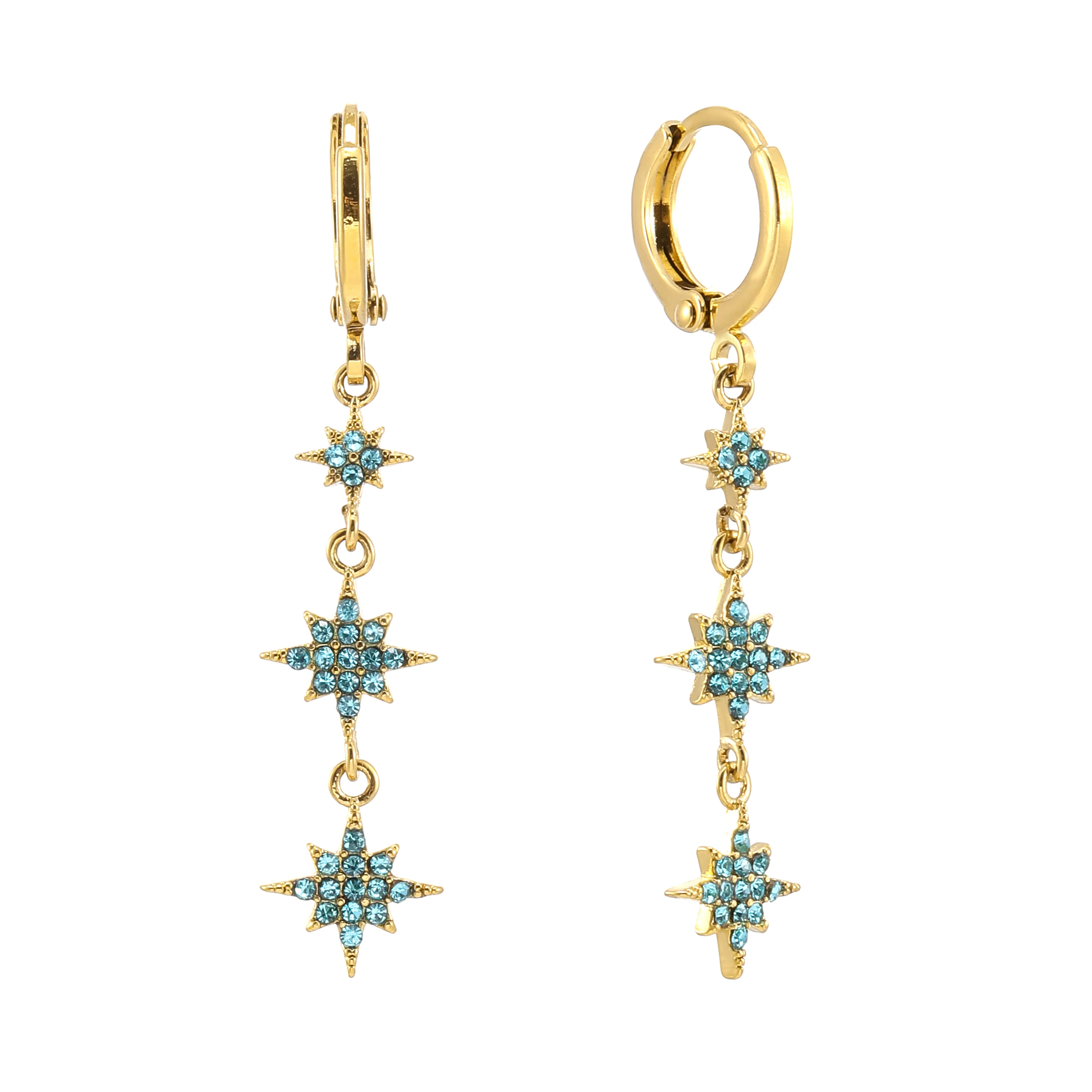 Romilly Gold Turquoise Droplet Star Huggie Earrings