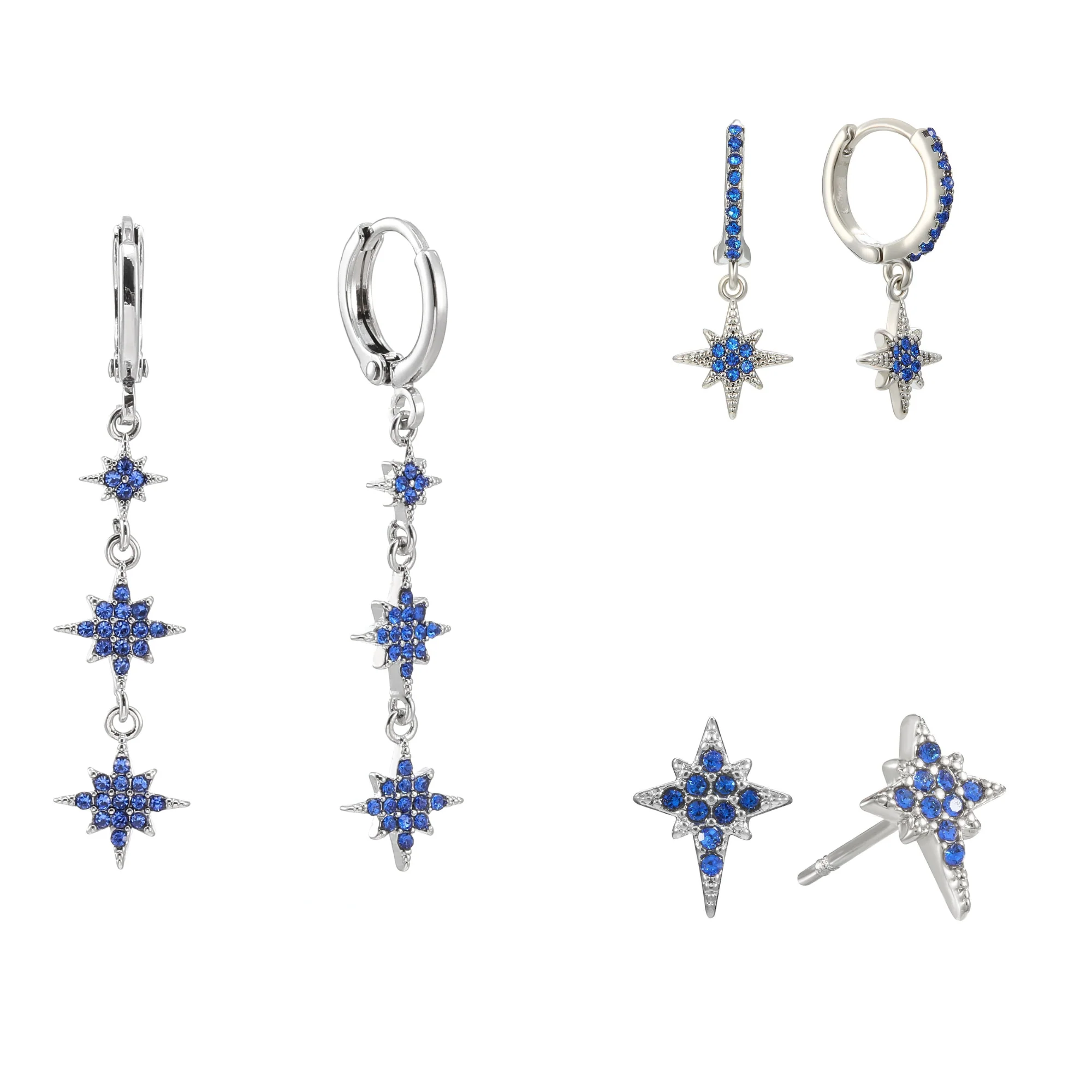 The Romilly, Cosima Huggie & Cosima Stud Silver Blue Stacking Set