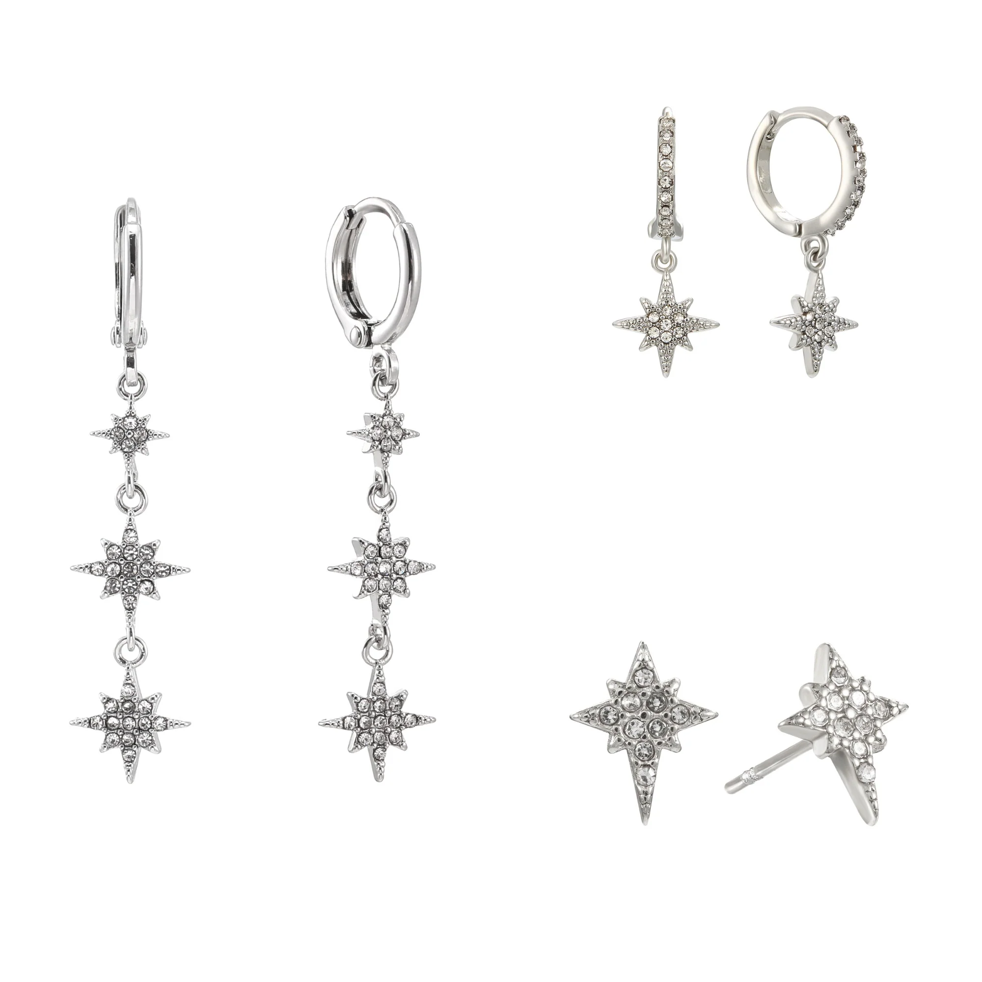The Romilly, Cosima Huggie & Cosima Stud Silver Crystal Stacking Set