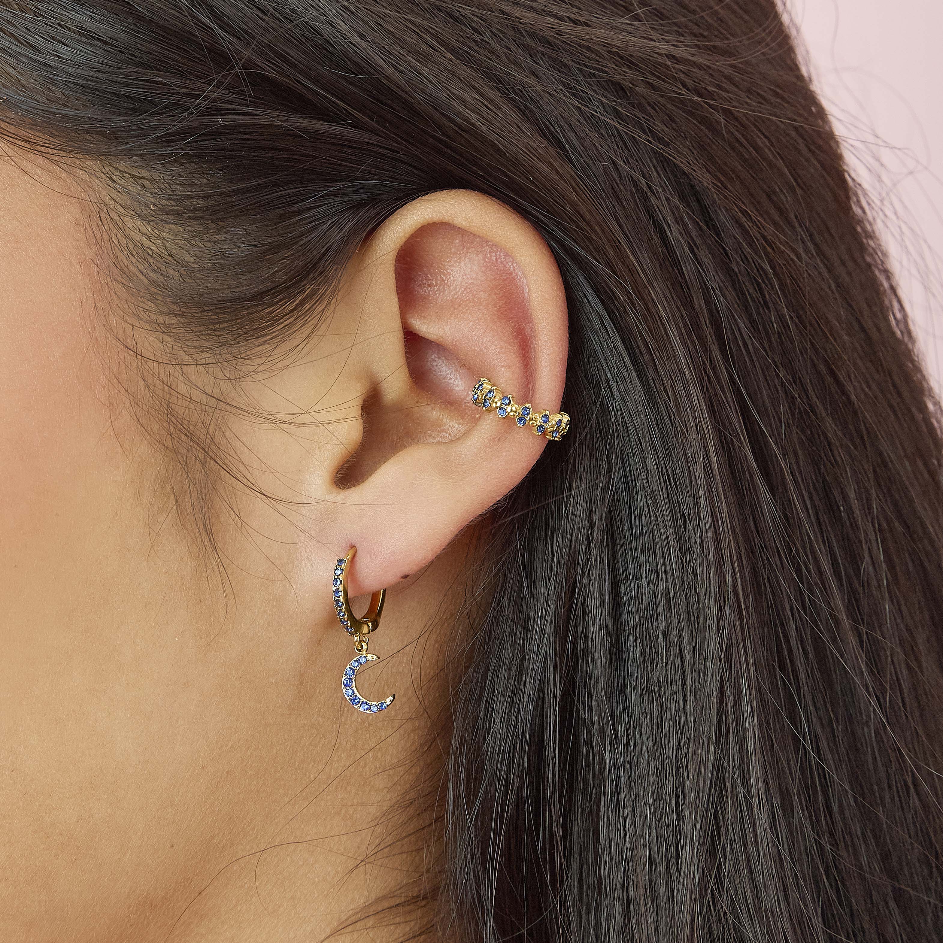 Tori Gold Blue Moon Huggie Earrings - Image 2