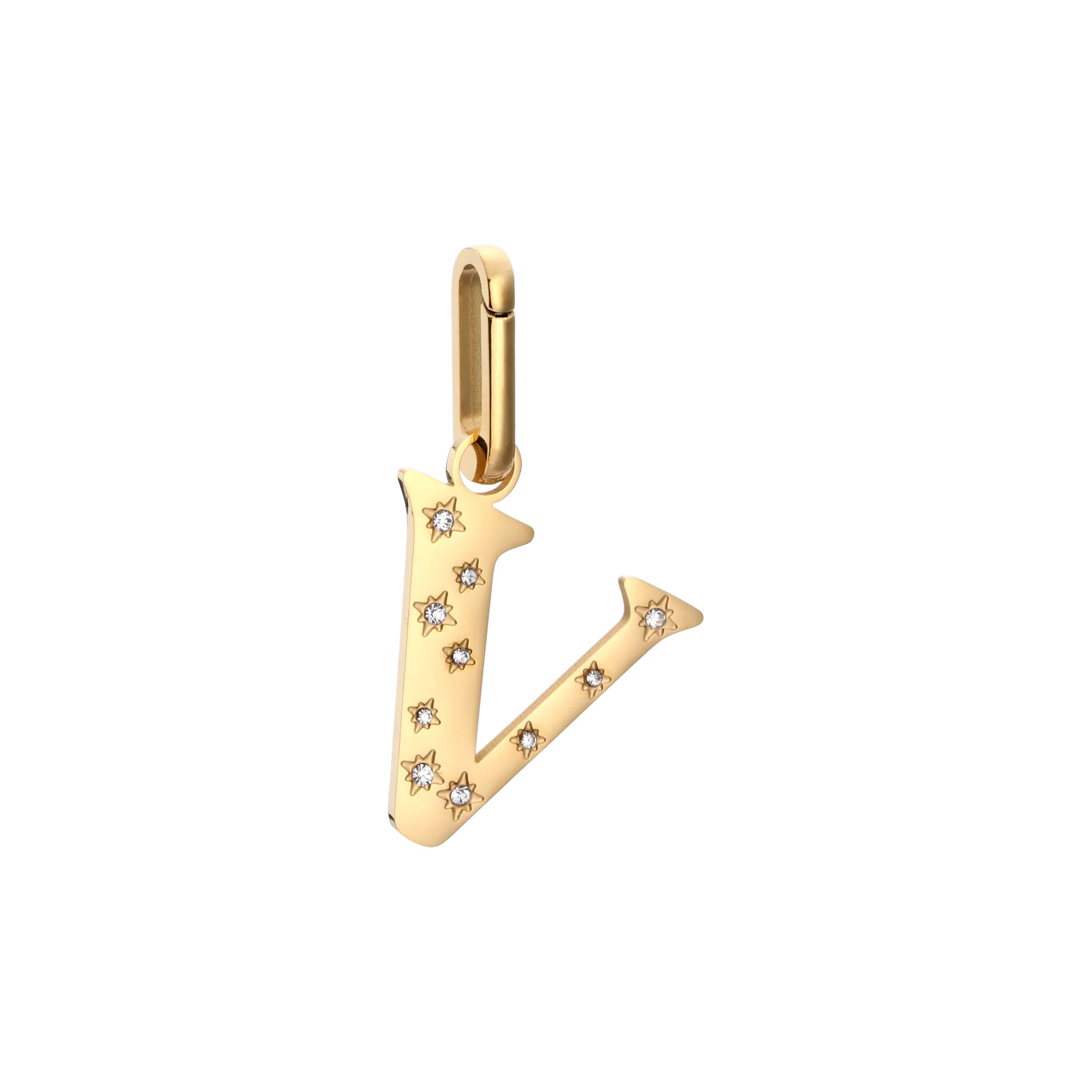 V Minnie Gold Crystal Star Letter Charm