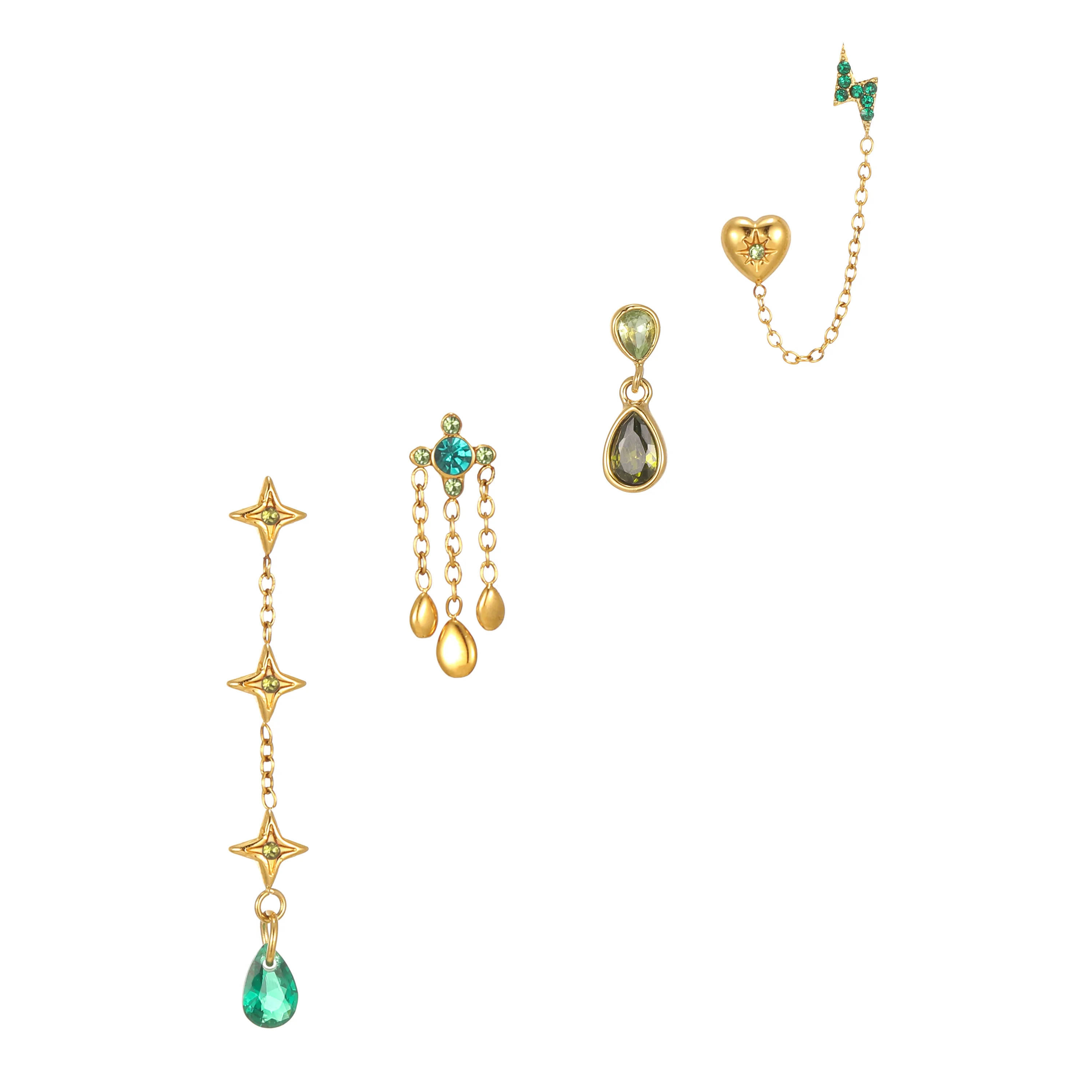 Yasmine Gold Green Droplet Earring Stacker Set