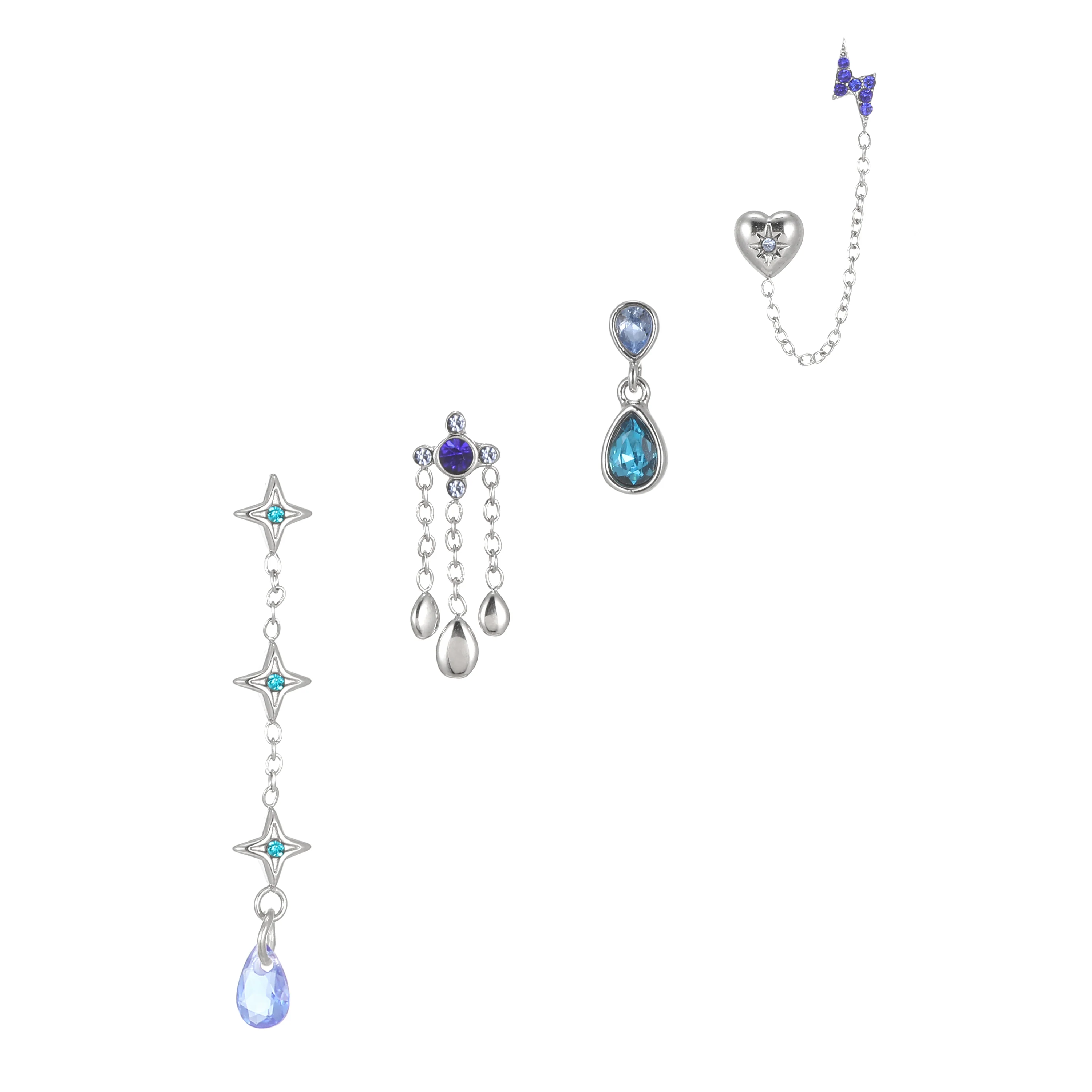 Yasmine Silver Blue Droplet Earring Stacker Set
