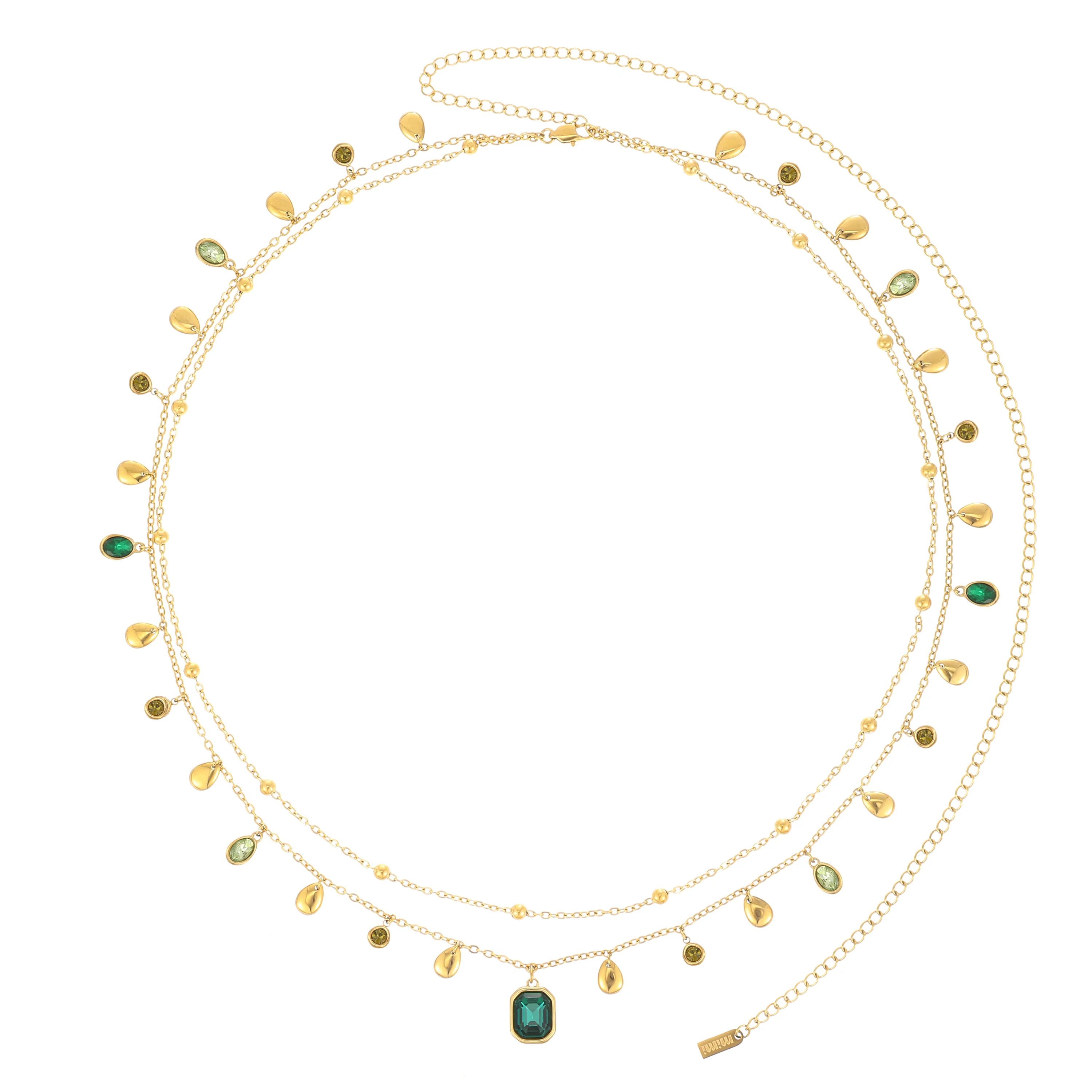Ysabelle Gold Green Double Droplet Stacking Belly Chain